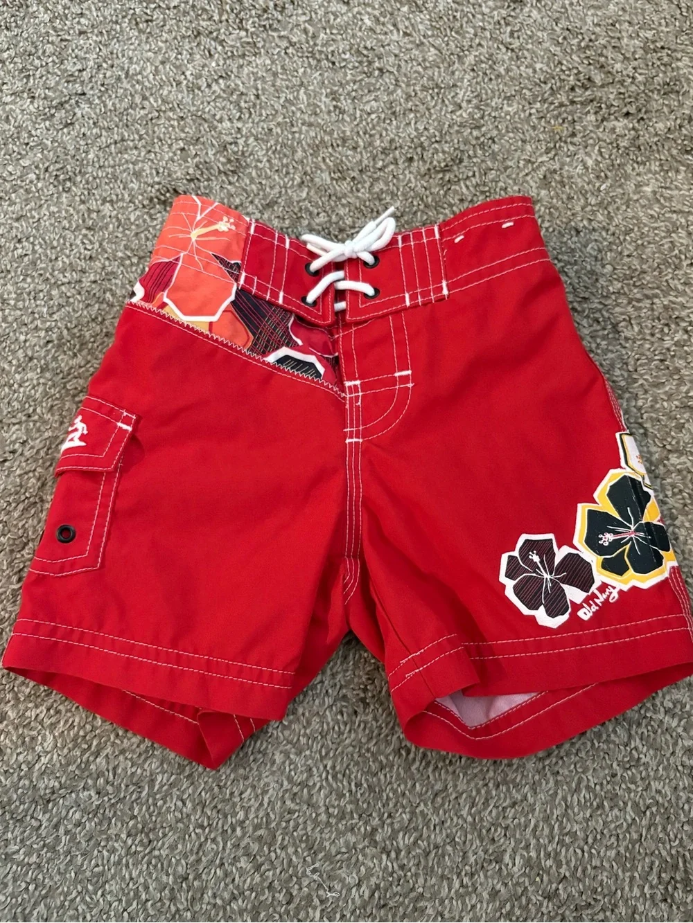 Old Navy Red and Navy Floral-Trim Baby Swim Shorts
